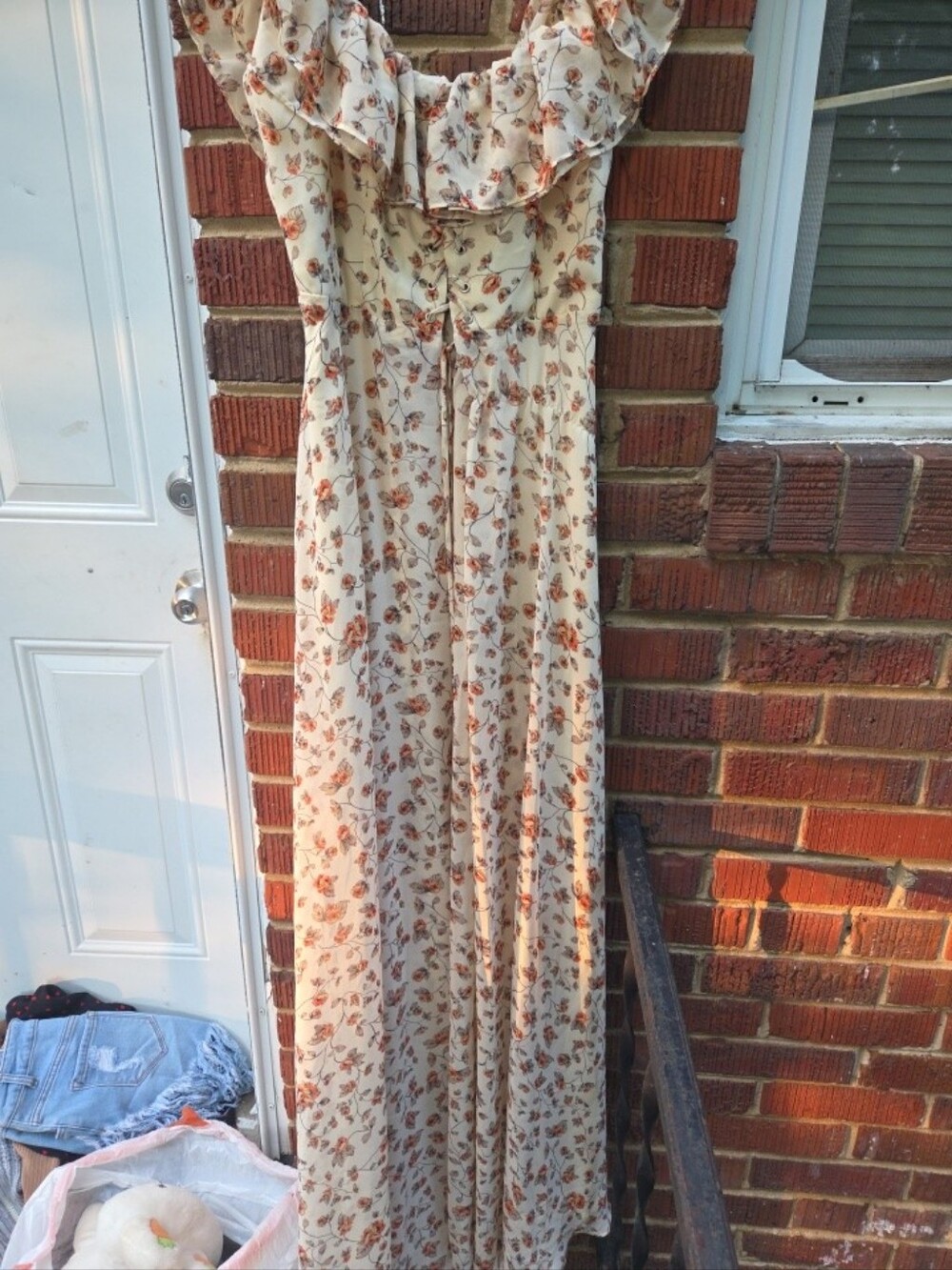 Floral Ruffle Maxi Dress in Cream INA